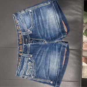 Rock Revival Dark Blue Jean Shorts with Orange Accents